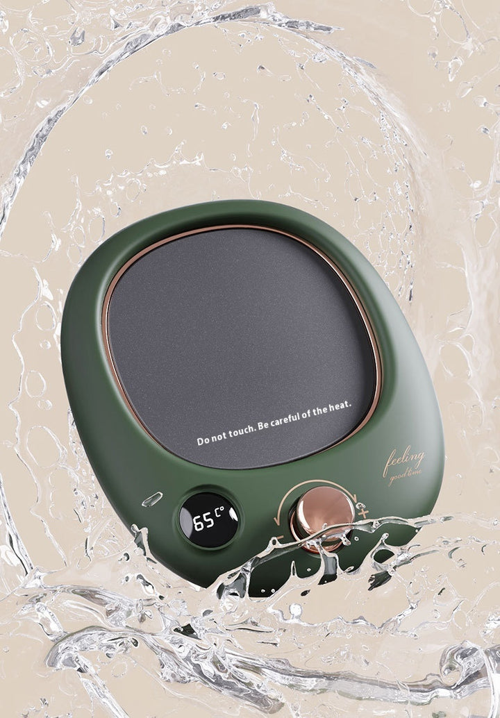 Dark green smart mug warmer with display