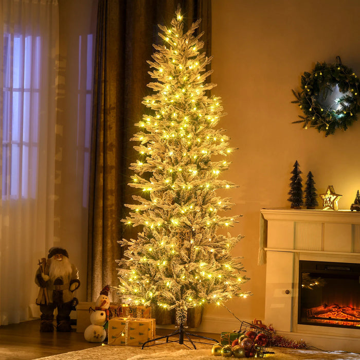 Colverro 7.5 ft Flocked Christmas Tree with 350 Clear Warm Lights