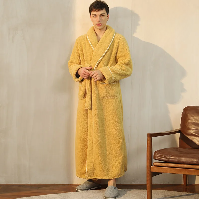 Colverro™ Flannel Fleece Bathrobe with Turn-Down Collar and Tie Belt