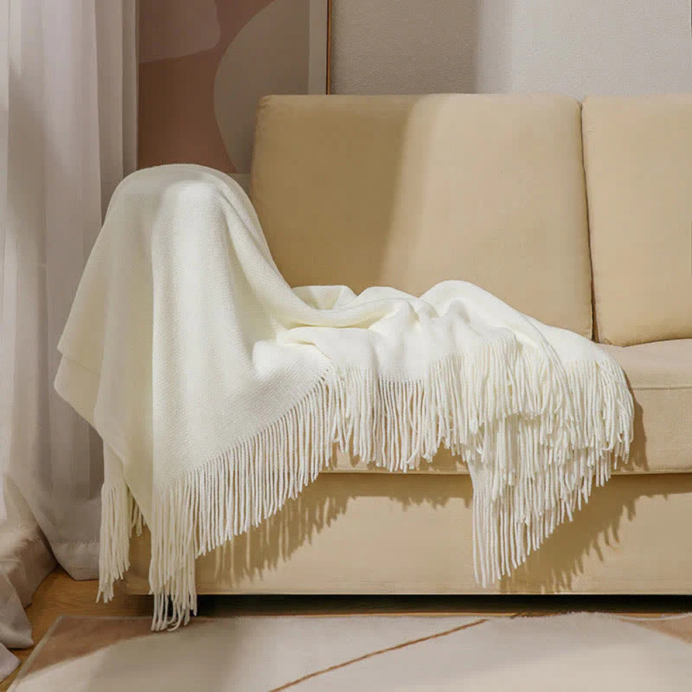 Colverro™ Chunky Knit Throw Blanket with Tassel Edges in Soft Acrylic