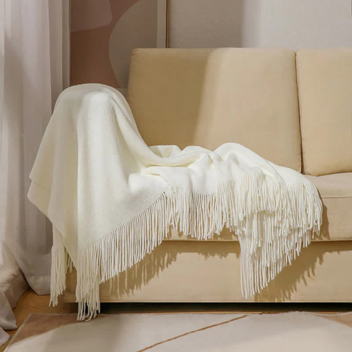 Colverro™ Chunky Knit Throw Blanket with Tassel Edges in Soft Acrylic