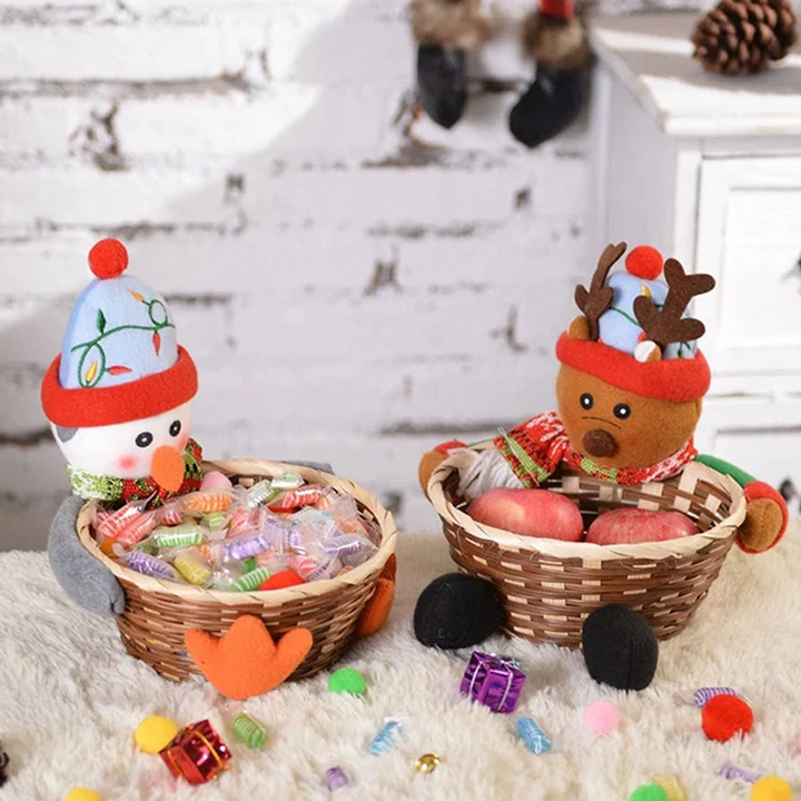 Colverro™ Woven Christmas Candy Basket with Embroidered Characters
