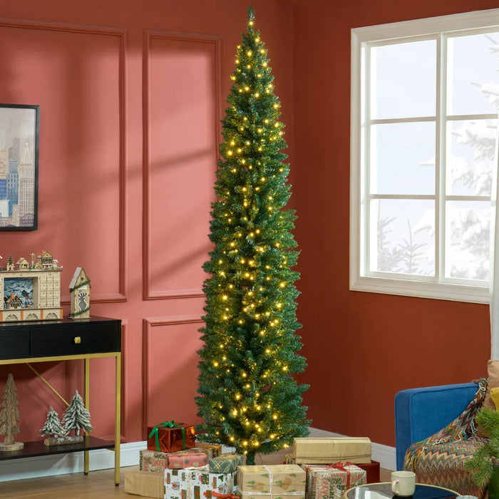 Colverro 8 ft Green Pre-Lit Pencil Christmas Tree, 300 Warm LEDs
