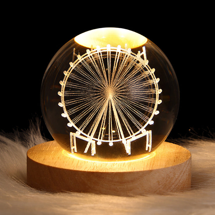 Colverro Crystal Ball Night Light with 3D Engraving on Wood Base