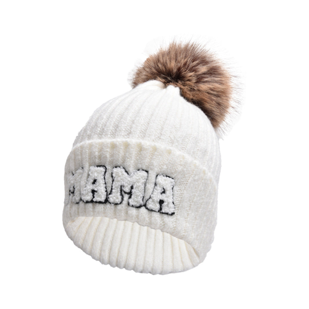 MAMA and MINI pompom beanie set