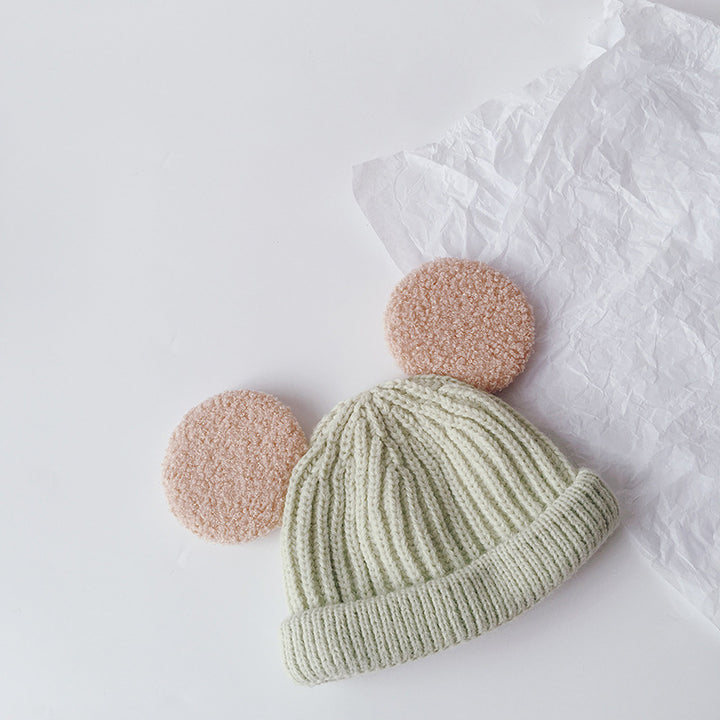 Kids knit beanie with fluffy teddy ears