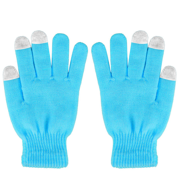 Knit touchscreen gloves holding a phone