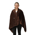 Woman wearing heated flannel shawl