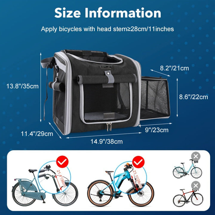Colverro™ Expandable Front Bike Basket for Small Dogs and Cats