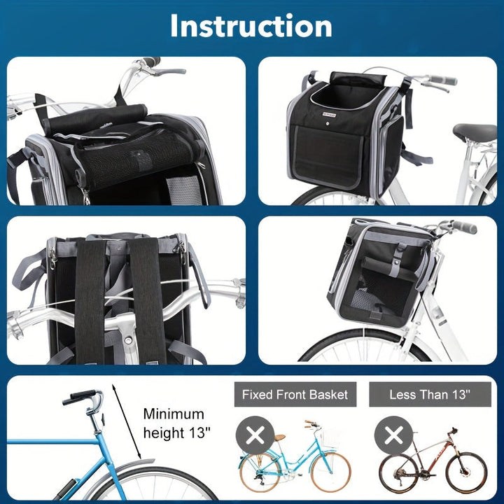 Colverro™ Expandable Front Bike Basket for Small Dogs and Cats