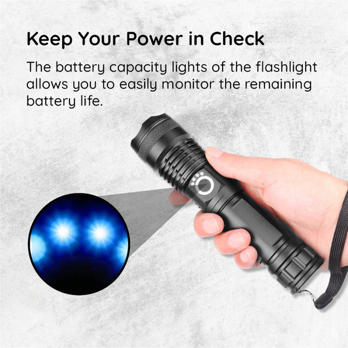 Colverro™ Rechargeable LED Flashlight with Zoom, Waterproof Aluminum Body