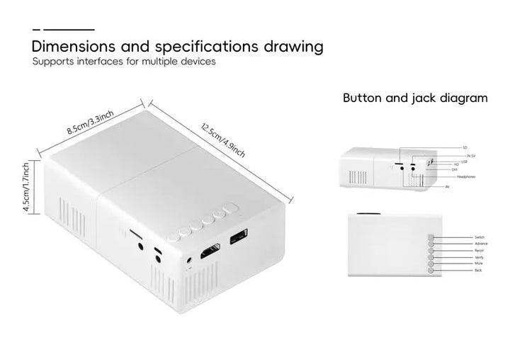Colverro™ Portable HD 720P Mini Projector with Fast Focus and Wi-Fi