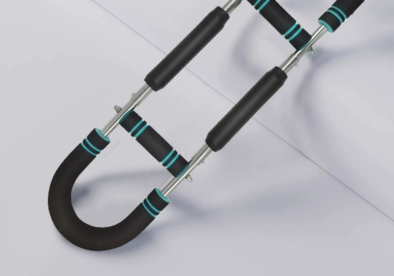 Man training with a U-shaped chest exerciser