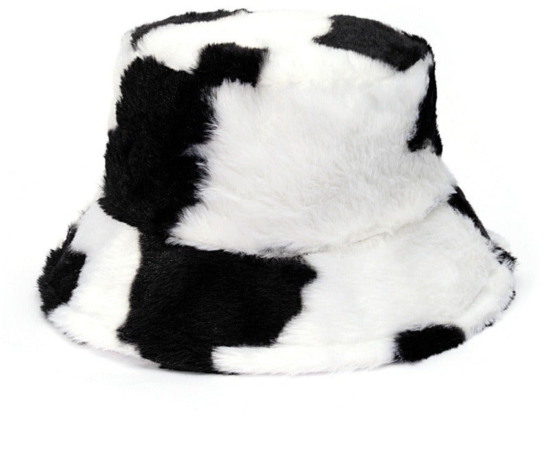 Fluffy leopard print faux fur bucket hat