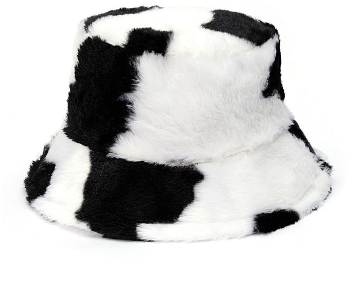 Fluffy leopard print faux fur bucket hat