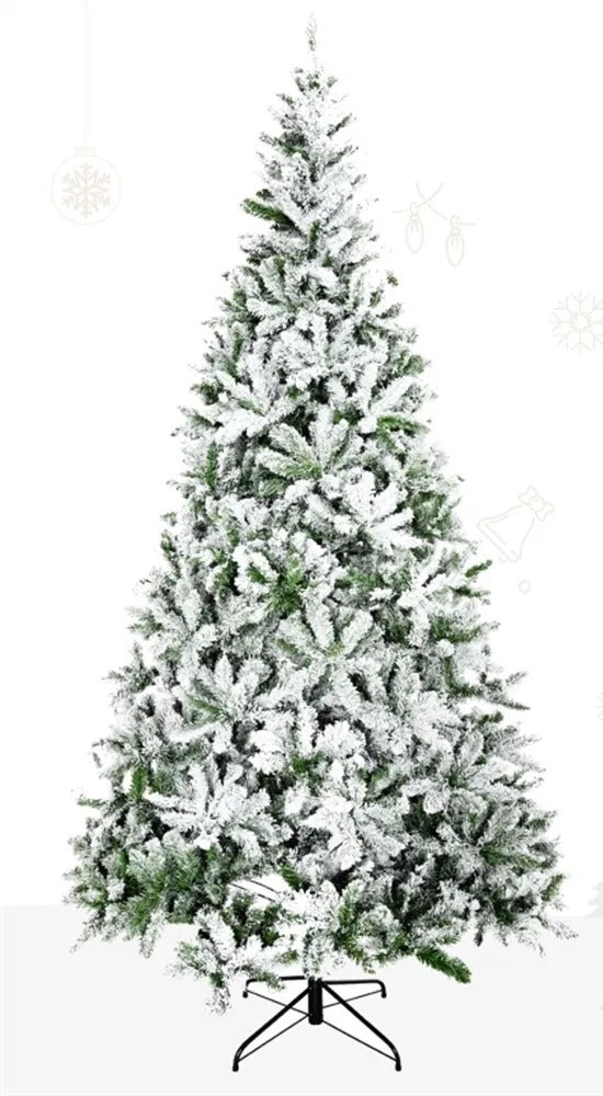 Snow flocked unlit pine Christmas tree