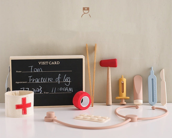 Wooden kids doctor kit with stethoscope