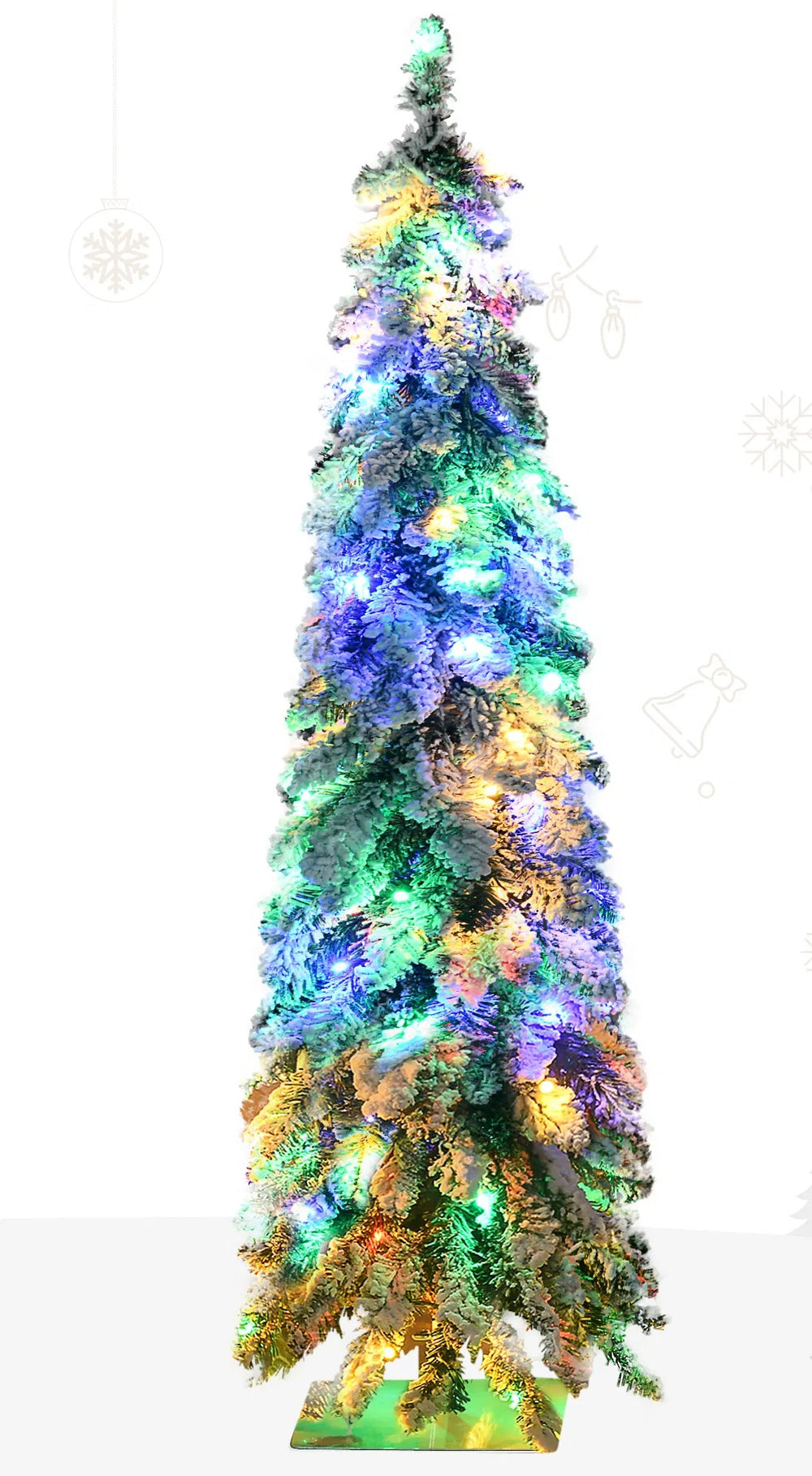 Small flocked pencil Christmas tree lit