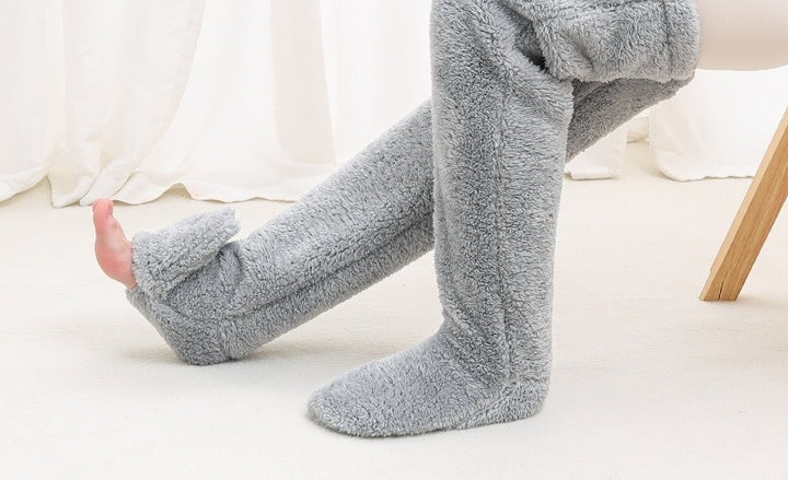 Plush over-the-knee leg warmers with drawstring
