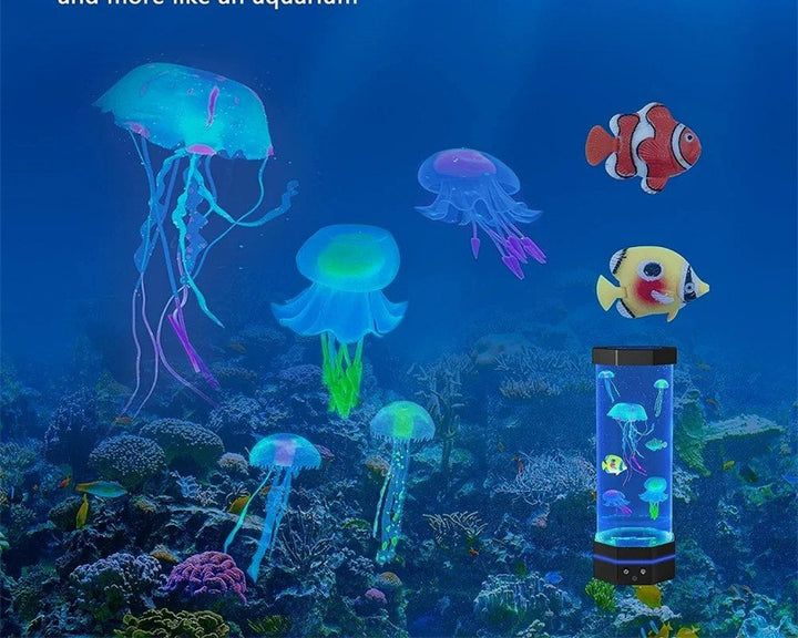 Jellyfish lava lamp glowing blue