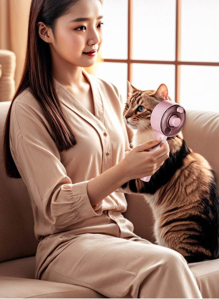 Spray grooming brush with mist for cats