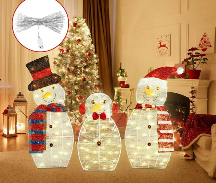 Light-up plush snowman family of three