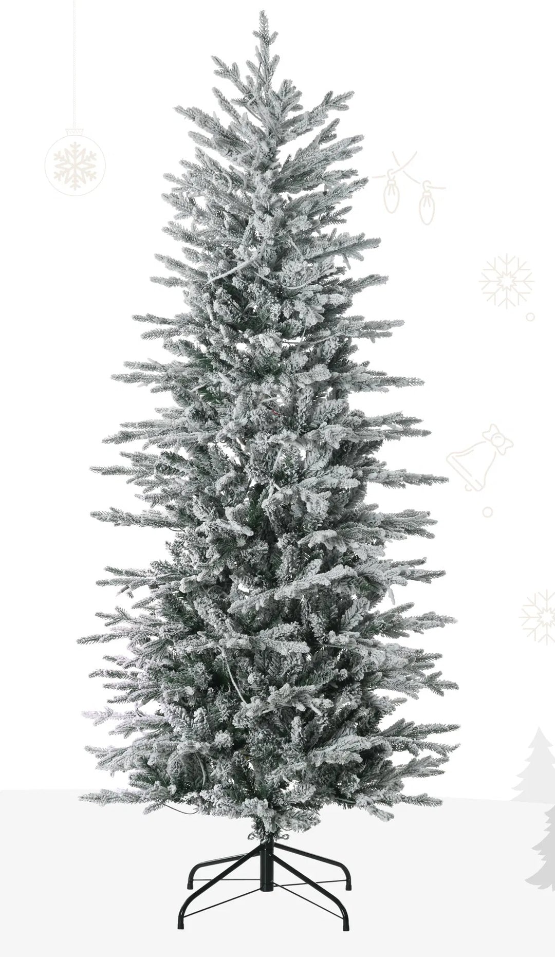 Snow flocked Christmas tree with clear lights