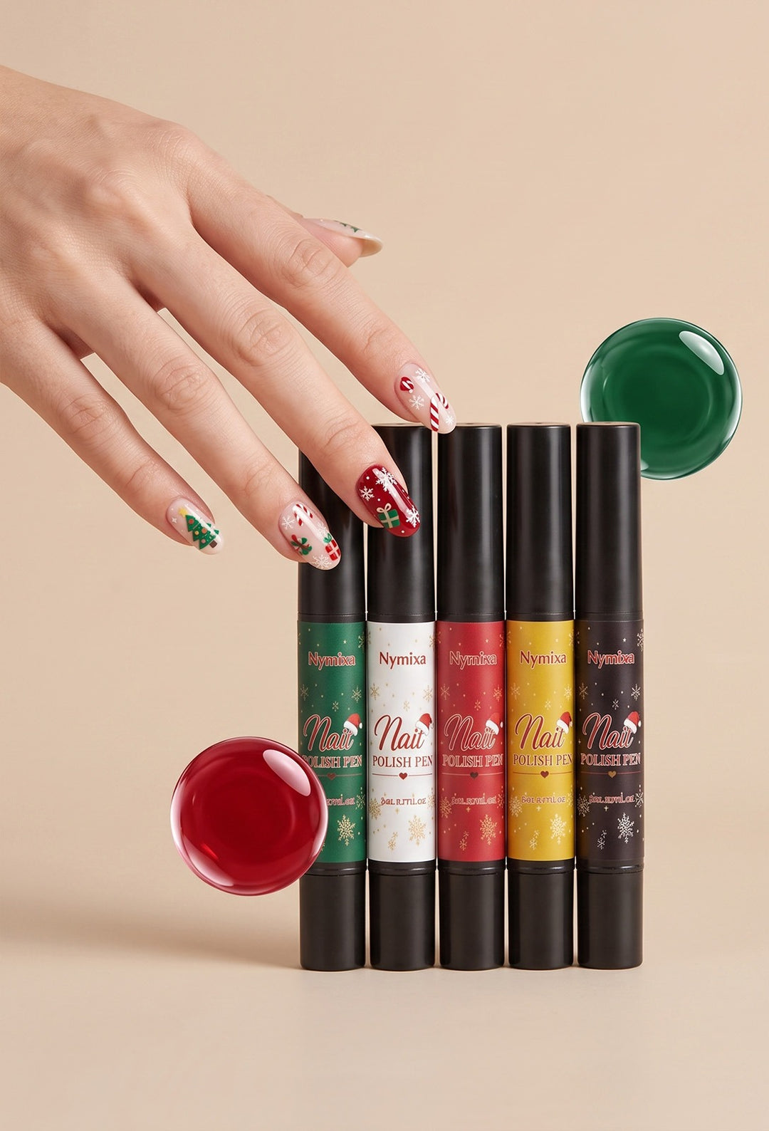 Six Christmas nail polish pens in gift box