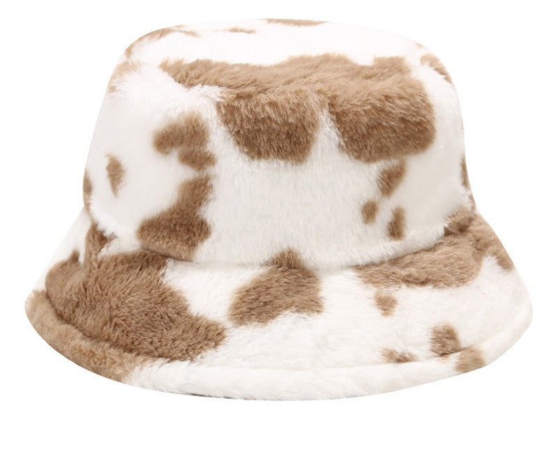 Fluffy leopard print faux fur bucket hat