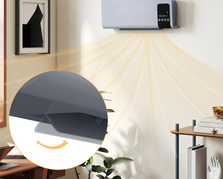 Gray wall-mounted ceramic fan heater with LED panel