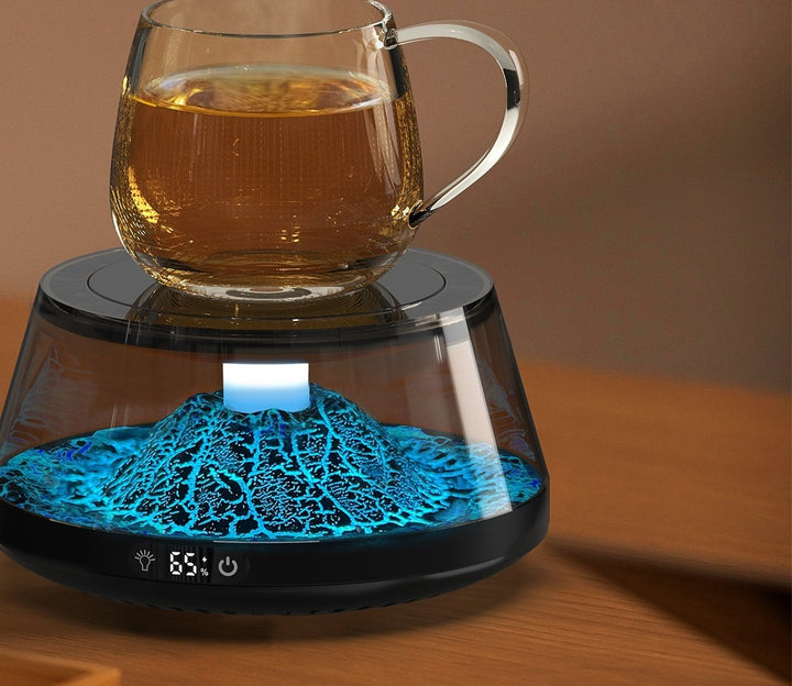 Volcano mug warmer with glowing base