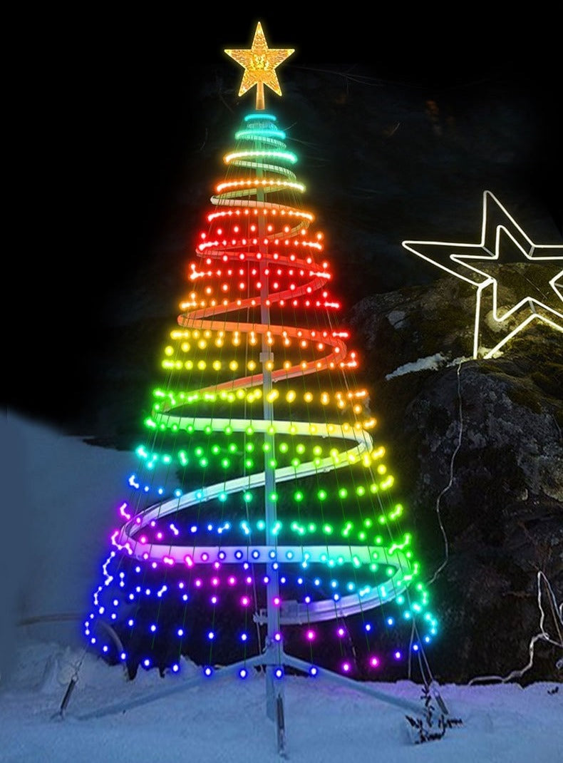 Smart RGB LED lights draped over Christmas tree