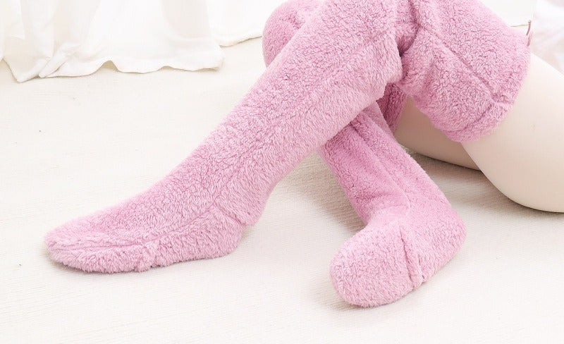 Plush over-the-knee leg warmers with drawstring