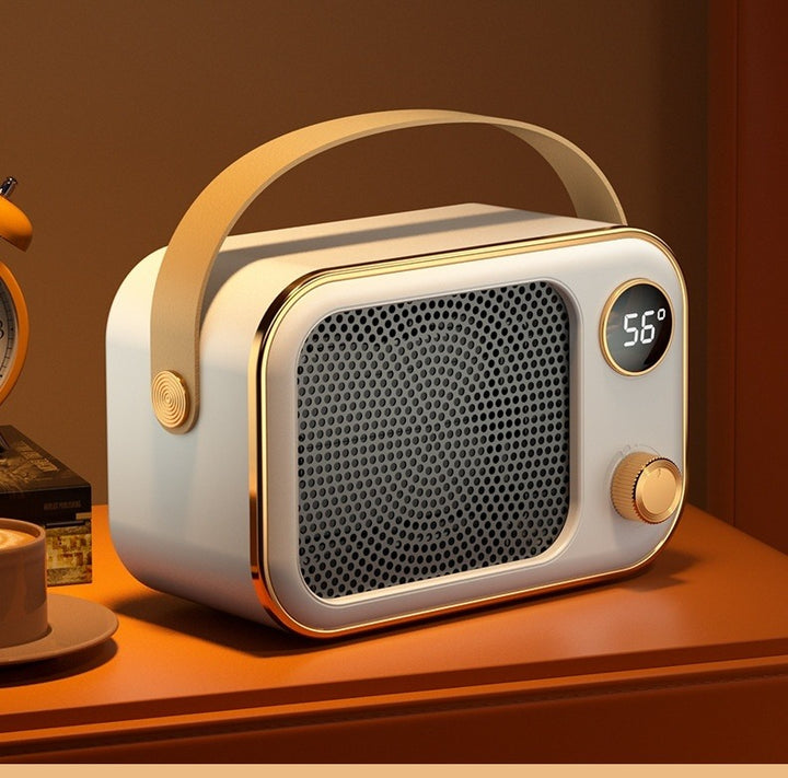 Retro radio-style space heater on desk