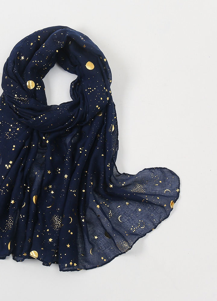 Navy scarf with gold star print