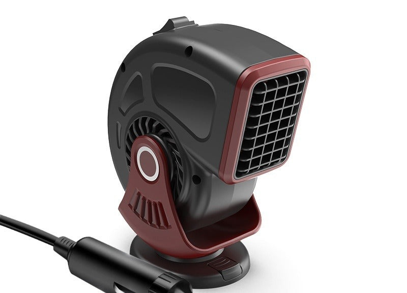 Black 12V car heater on dashboard