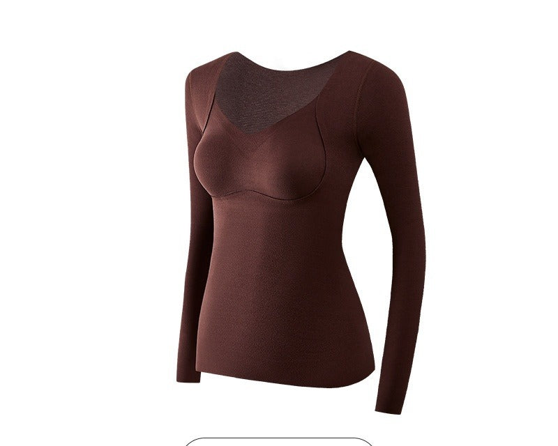 Woman in a black fleece-lined thermal top