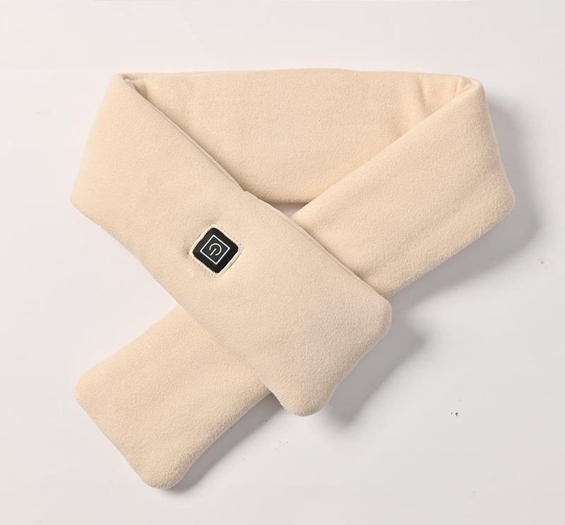 Gray USB heated scarf around neck