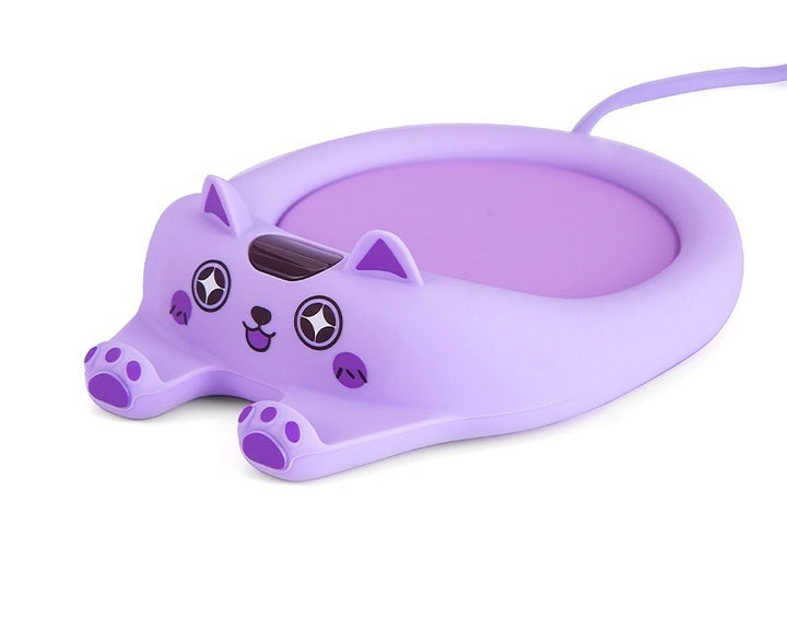 Cat shaped mug warmer with coffee