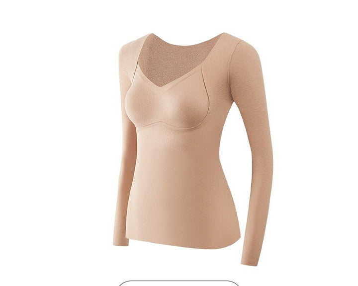 Woman in a black fleece-lined thermal top