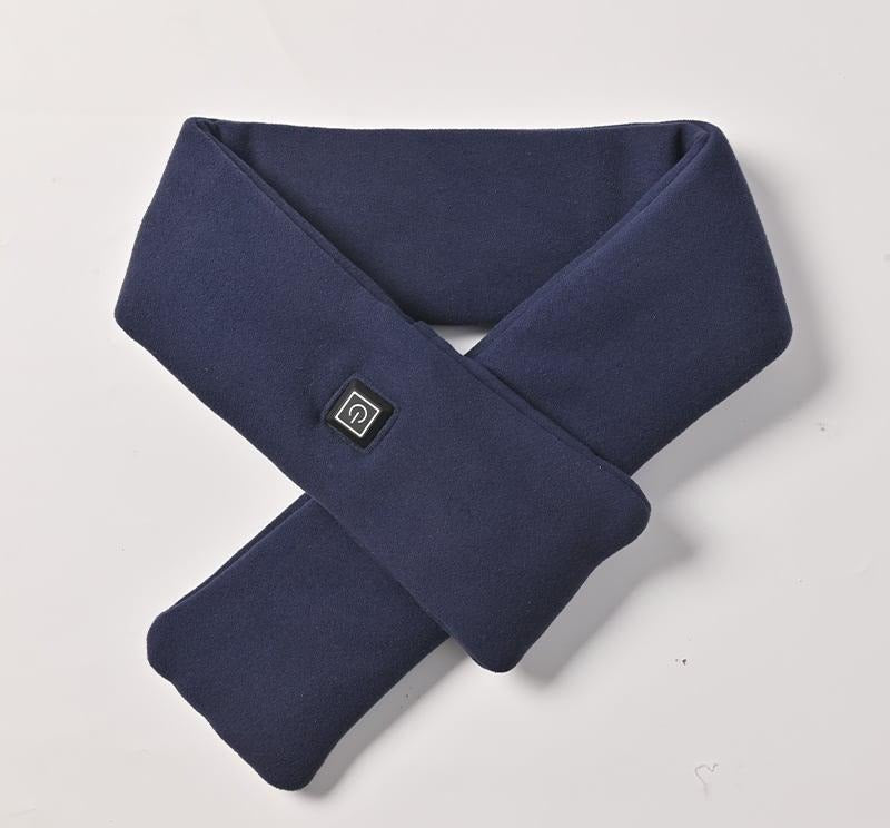 Gray USB heated scarf around neck