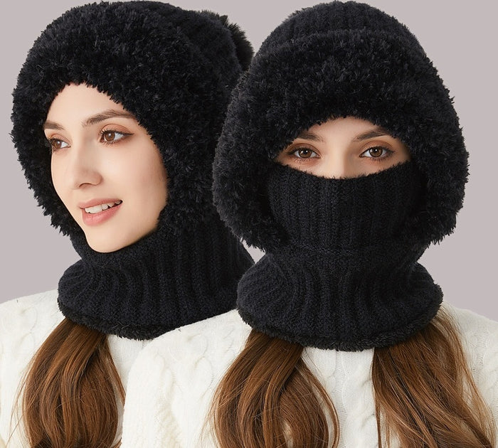Colverro Knit Hood Hat with Scarf and Face Cover, Plush Lined