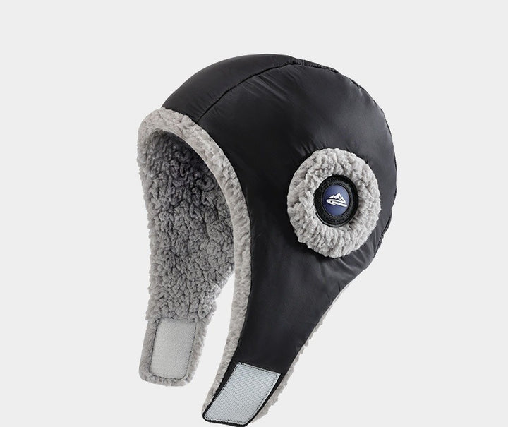 Black padded trapper hat with ear flaps