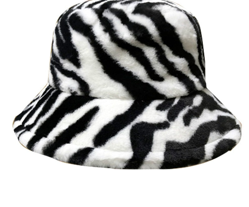 Fluffy leopard print faux fur bucket hat