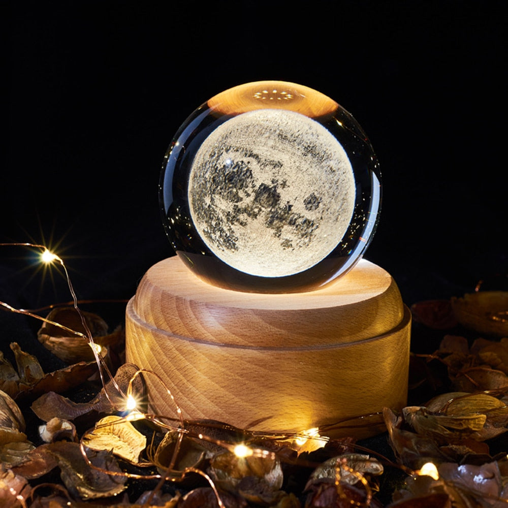 Colverro™ Crystal Ball Night Light Projector with Music and Wood Base
