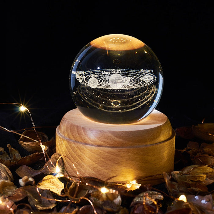 Colverro™ Crystal Ball Night Light Projector with Music and Wood Base