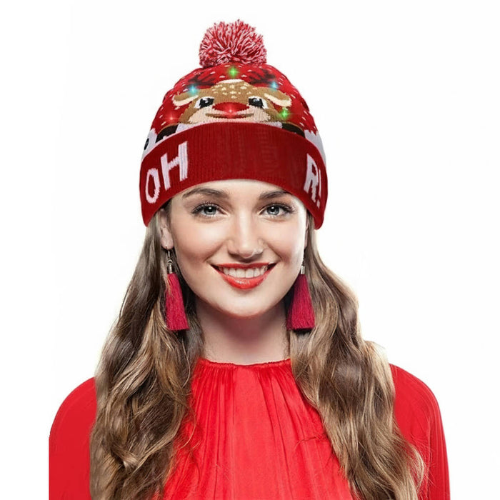 Colverro™ Light-Up Knit Christmas Beanie with Pom-Pom and Color LEDs