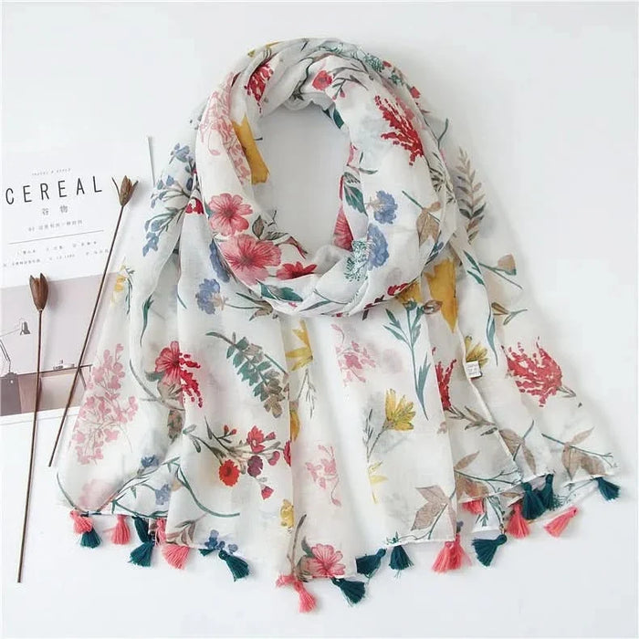 Colverro™ Women's Viscose Scarf with Polka Dot and Floral Print