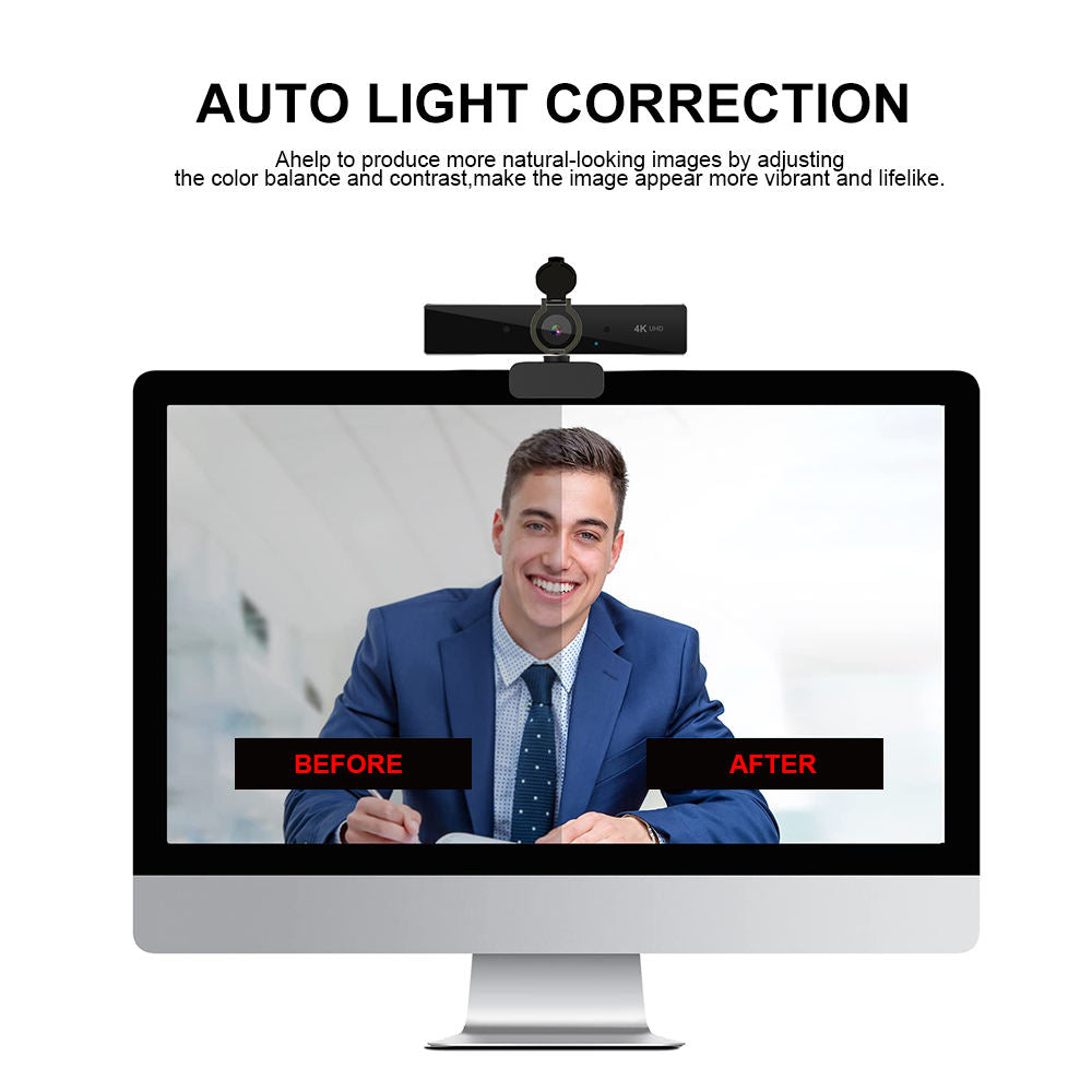 Colverro™ 4K Webcam with Autofocus, Built-In Mic and Auto Light Correction