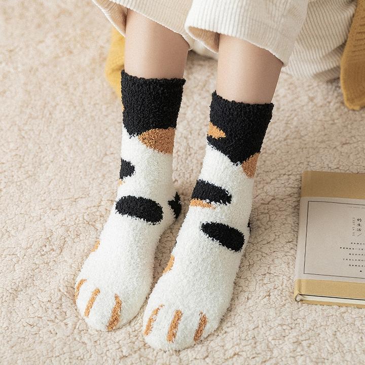 Colverro™ Cozy Cat Paw Socks in Soft Coral Fleece, One Size Fits Most